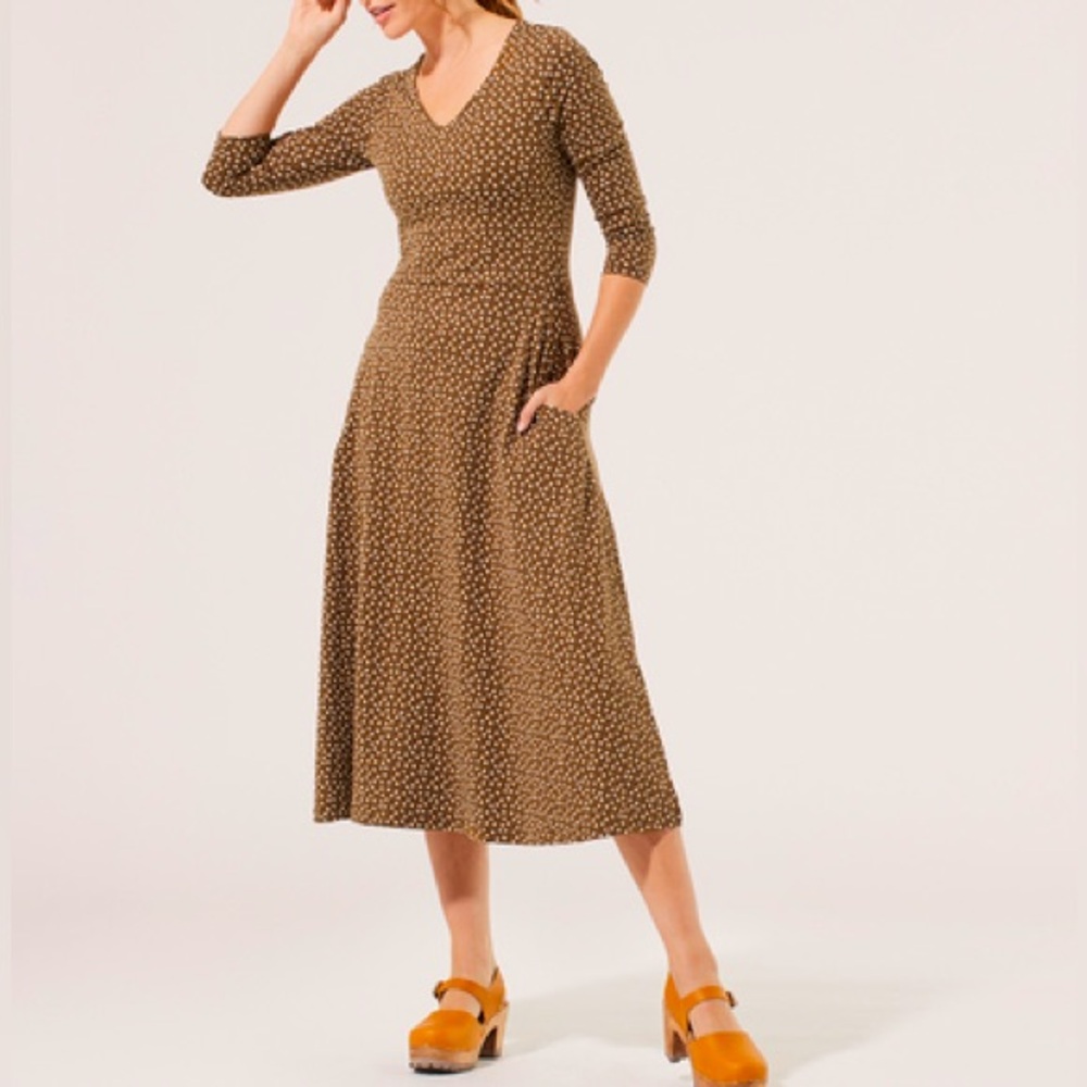 Pact Organic Women's Retro Geo Fit & Flare Midi Party Dress Size Small